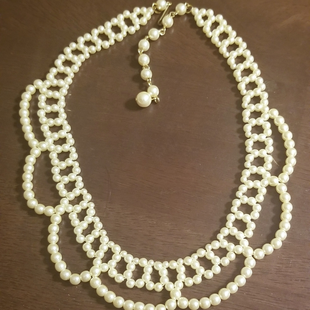 VTG Faux Pearl 2 String Necklace / Choker, 20 in